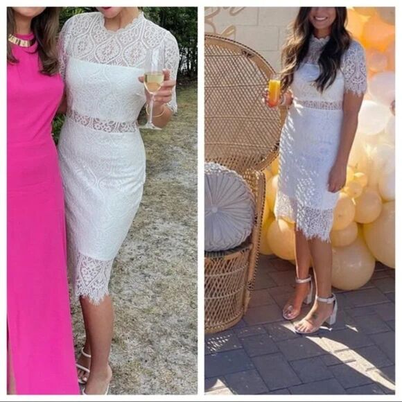 Lulus Remarkable White Short Sleeve Lace Dress Sheer Detail Size Small NEW - Picture 14 of 15